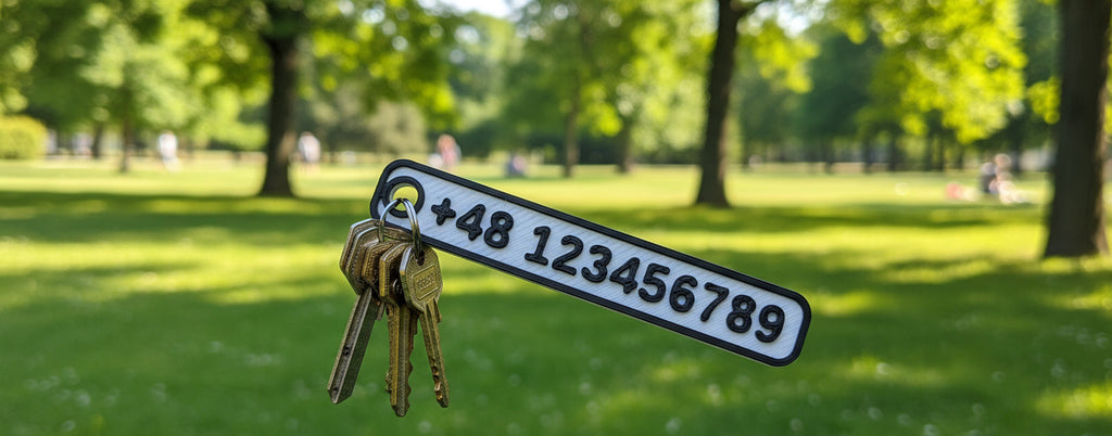 Keys with a label in a park