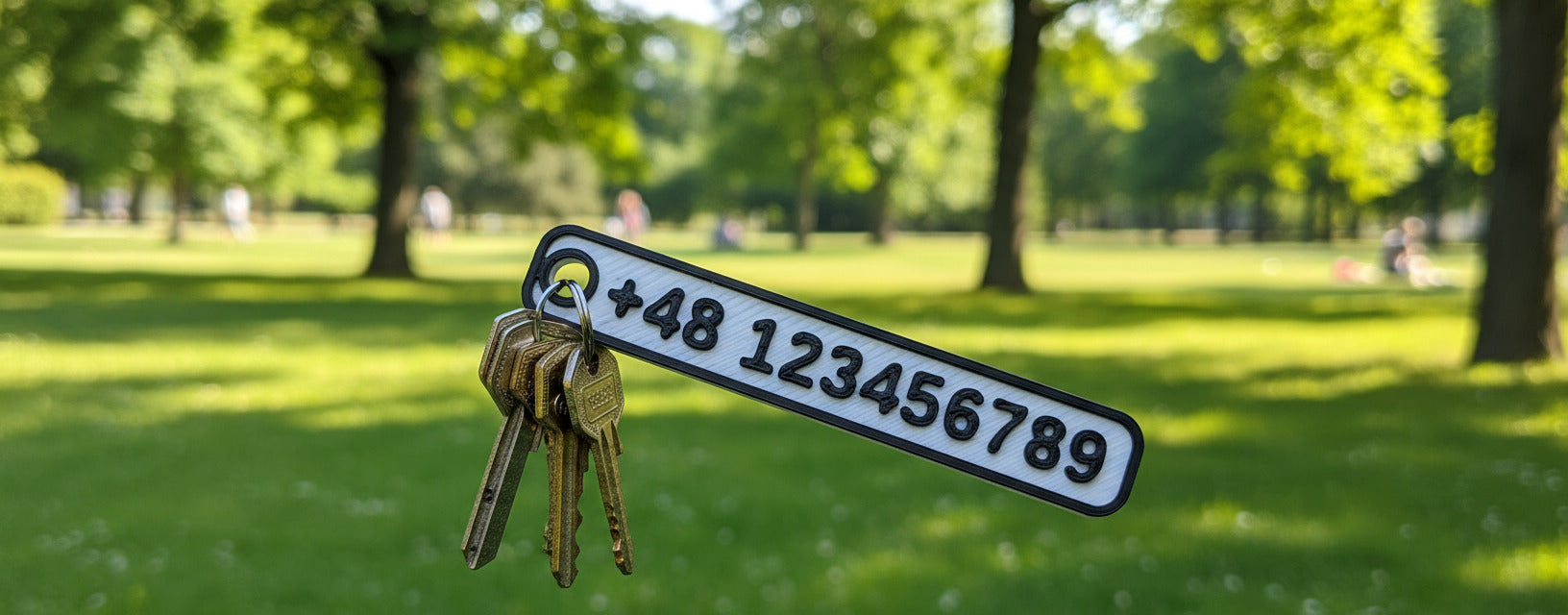 Keys with a label in a park